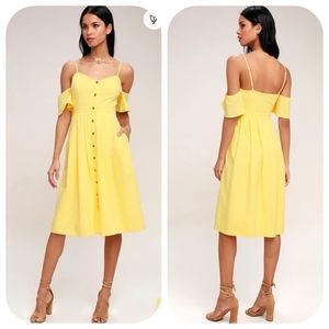 Lulus I've Got Love Off The Shoulder Button Midi Dress Yellow XS